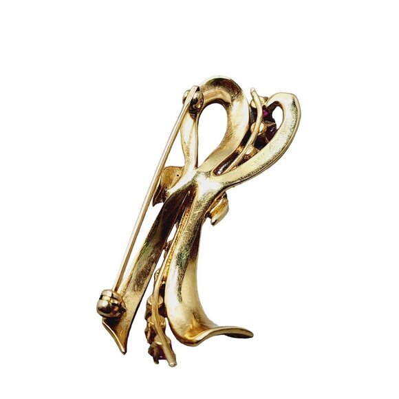 Vintage 14kt Gold & Ruby Bow Brooch (A1642) - Picture 5 of 6